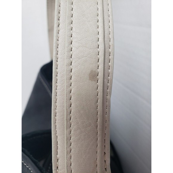 Alco Soft Leather Handbag Rowan Hobo Black Leather Ivory Trim Magnet Closer - Picture 13 of 14